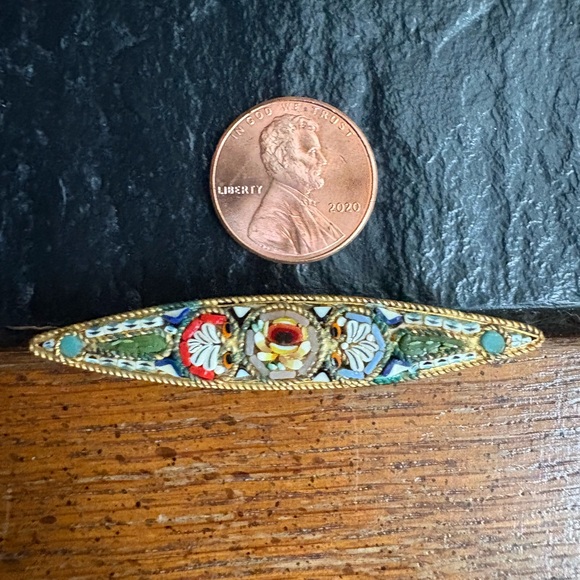 Brooch Vintage Italian Elegant Detailed Micro Mosaic Textured Gold Multicolored - Picture 7 of 7